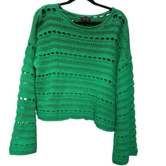 Women 8 Crochet Knit Sweater Green Holiday Cottagecore Fairy Preppy Whimsigoth - Picture 1 of 16